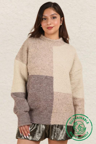 Colorblock Beige Cozy Knit Sweater