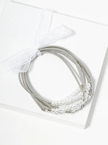 Spring Wire with Pearl Bead Stretch Bracelet