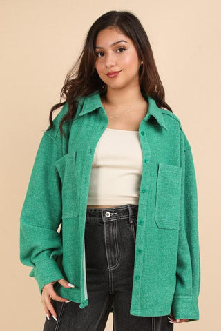 Shannon Soft Cozy Shacket Top - Green