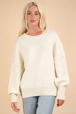 Oversized Basic Solid Sweater Knit Top - Ivory