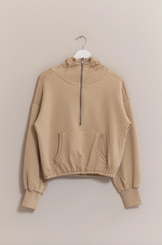 Quilted Cinched Pullover Top - Tan