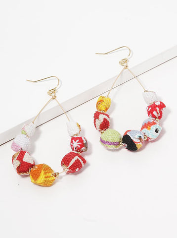 Multi Fabric Beaded Earrings