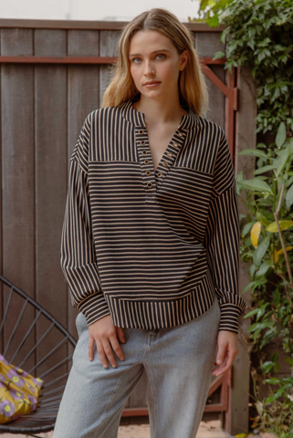 Ginna Black Striped Pullover Top