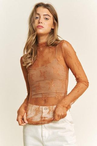 Maria Caramel Mesh Top