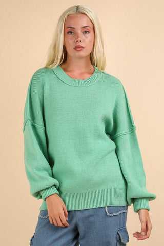 Oversized Basic Solid Sweater Knit Top - Jade