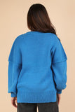 Oversized Basic Solid Sweater Knit Top - Blue