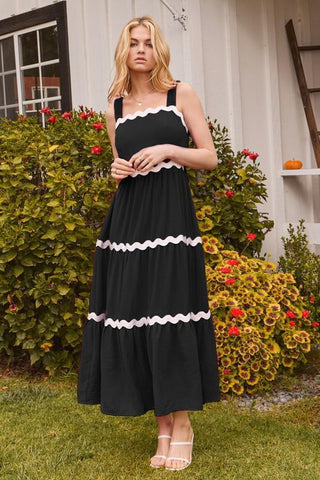 Black RicRac Layered Midi Dress