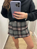 Into Fall Gray/Red/Black Plaid Skort