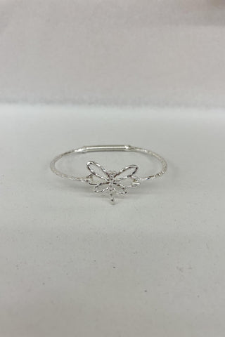 Hammered Metal Dragonfly Accent Bangle Bracelet