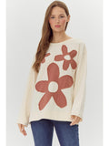 Flower Patched Cream Pullover Top