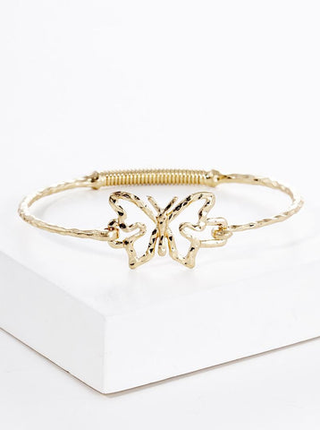 Hammered Metal Butterfly Accent Bangle Bracelet