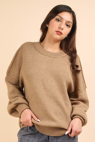 Oversized Basic Solid Sweater Knit Top - Mocha