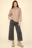 Candy Cozy Mock Neck Striped Sweater - Beige